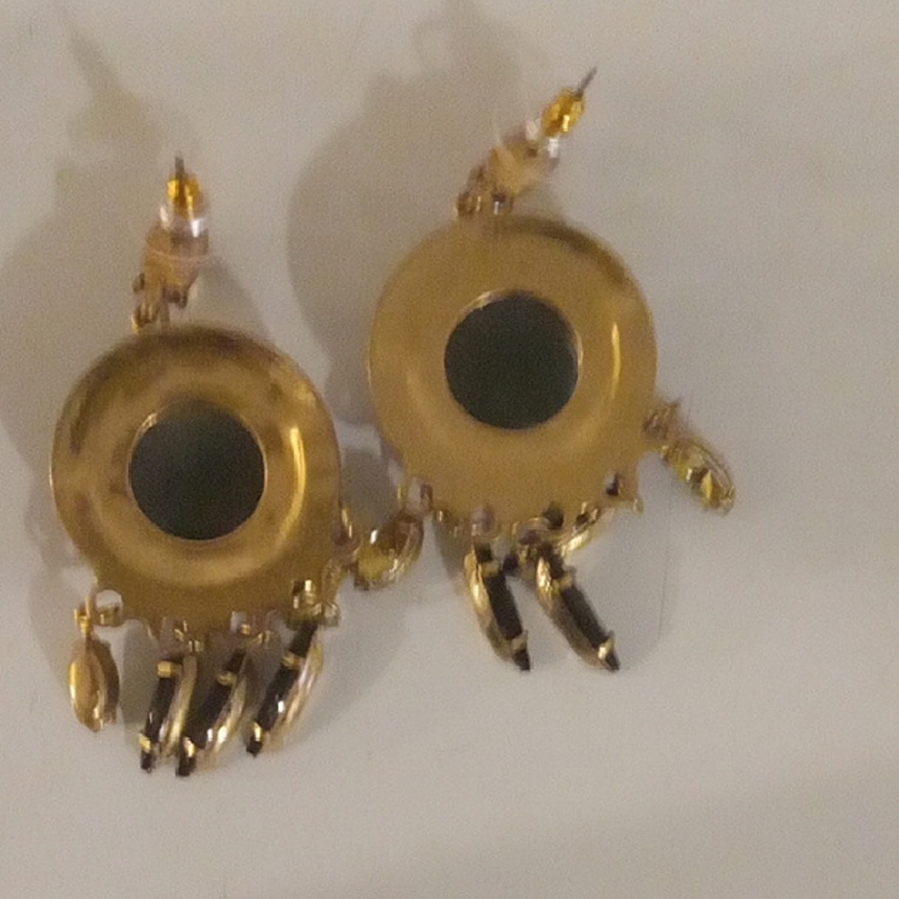 Chic Gold and Green Dangle Earrings - Picture 3 of 3